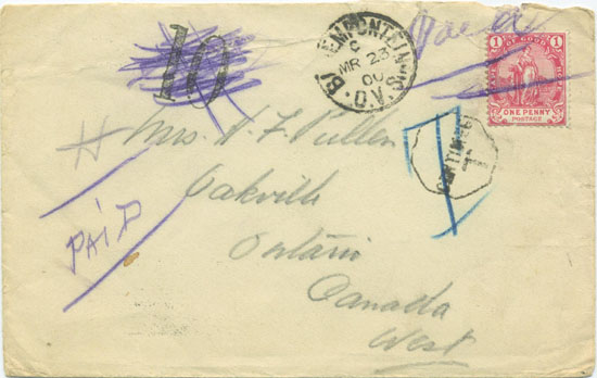 And another attempt using a Cape of Good Hope stamp one day later. In each case the tax was cancelled on arrival at destination.